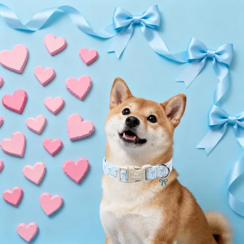 Vista 5 de MR.CHUBBYFACE· Collar de perro de San Valentín azul, lindo collar de cachorro con lazo azul, collar ajustable de algodón para mascotas con hebilla