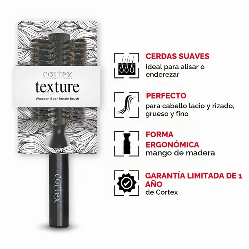 Vista 6 de Cortex Professional Cepillo redondo 100% de cerdas de jabalí – Cepillos para el cabello para mujeres y hombres, cepillo redondo para secado
