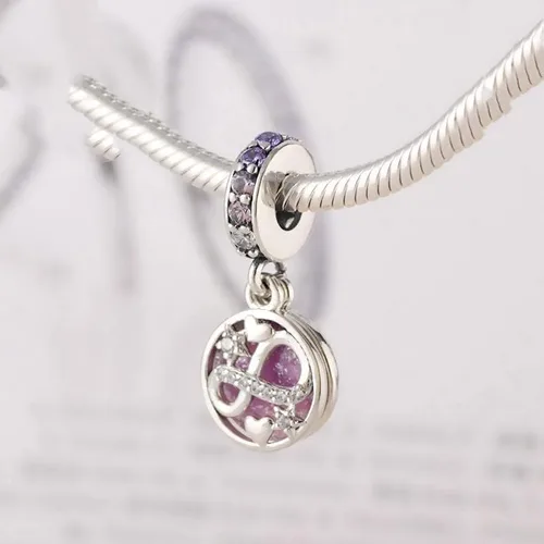 Vista 3 de Brillantes corazones infinitos y estrellas cuelgan encanto colgante de plata de ley 925, joyería cuentas regalos para mujeres pulsera y collar