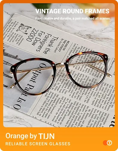 Vista 3 de Gafas TIJN de óptica con montura redonda de metal estilo vintage bloquean la luz azul gafas sin prescripción con montura para mujer
