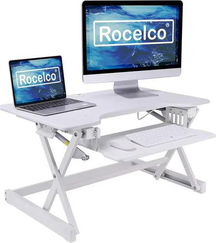 Vista 9 de Rocelco - Convertidor de escritorio para trabajar de pie con altura ajustable de 32 pulgadas - Estación de trabajo para computadora sentada o de pie