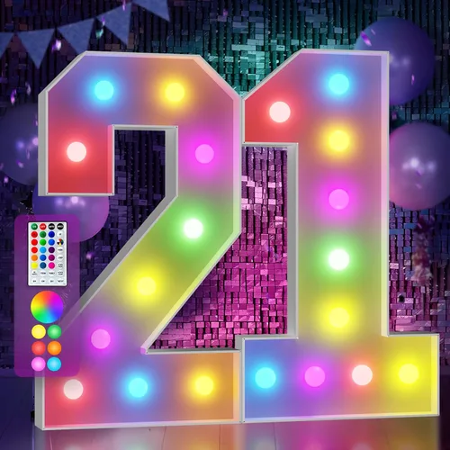 Vista 100 de Imprsv Letras coloridas de marquesina de 3 pies y letras grandes iluminadas RGB con control remoto, decoraciones de fiesta de cumpleaños Carta