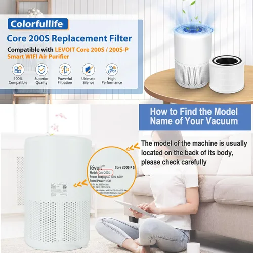 Vista 3 de Filtro de repuesto Core 200S compatible con LEVOIT Core 200S Core 200S-P purificador de aire inteligente WiFi, apto para filtro de repuesto Levoit