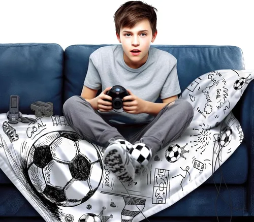 Vista 4 de Manta de fútbol para fanáticos del deporte, acogedoras mantas y mantas de fútbol de felpa única y divertida decoración temática de fútbol