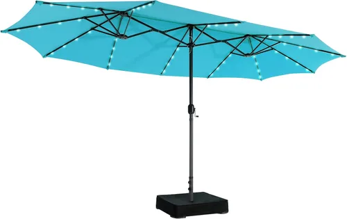 Vista 14 de Giantex Paraguas grande para exteriores de doble cara, 48 luces solares, panel solar de carga automática, sombrilla de patio extragrande con base