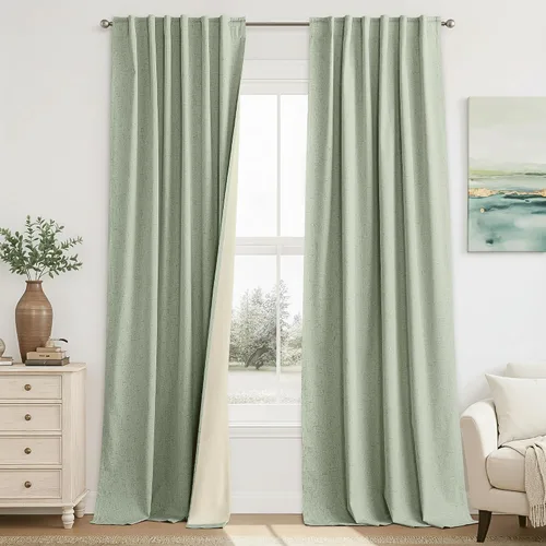 Vista 114 de RYB HOME Cortinas de lino texturizado 100% opacas de 84 pulgadas de largo, aislamiento térmico, privacidad, ahorro de energía para dormitorio, sala