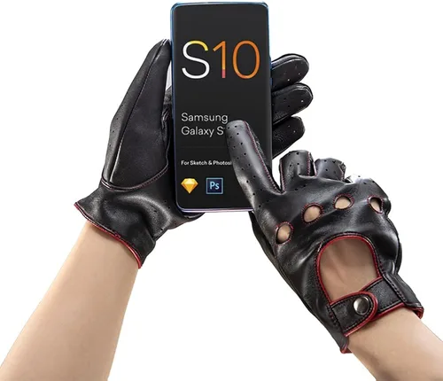 Vista 5 de Guantes de conducción de cuero sin forro para pantalla táctil para hombre