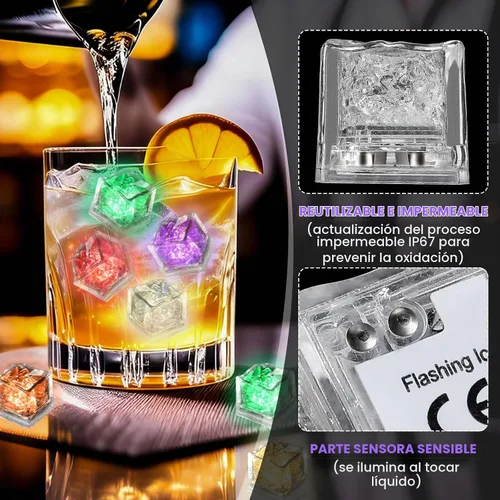Vista 3 de RowinsyDD Light Up Ice Cubes, 18 Pack Multi Color Led Ice Cubes for Drinks