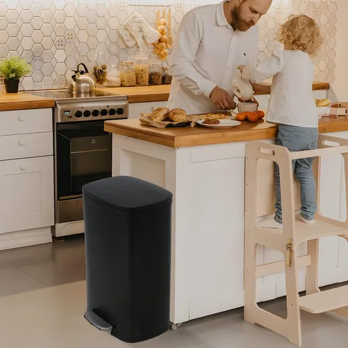 Vista 2 de Basurero de cocina de acero inoxidable de 13 galones con pedal de pie, cubo interior extraíble, resistente a las huellas dactilares, cierre suave