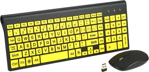 Vista 9 de Teclado y mouse inalámbricos de tamaño completo con impresión grande de 0.08 oz con impresión de gran tamaño para personas con discapacidad visual