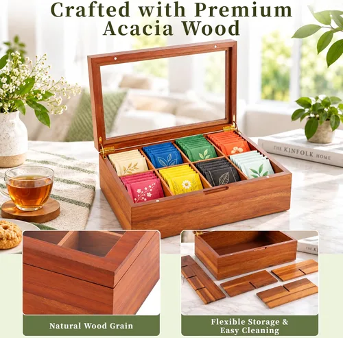 Vista 3 de Consevisen Organizador de bolsas de té de madera de acacia, 8
