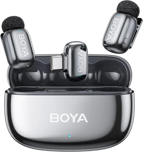 Vista 10 de BOYA Mini 2 Micrófono inalámbrico Lavalier para iPhone 15-17/Android, cancelación de ruido, control de aplicaciones, 48 kHz/24 bits, mini micrófono