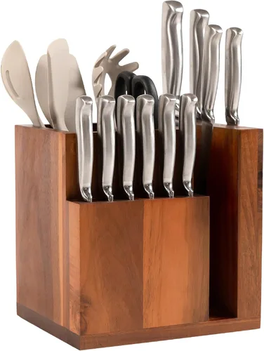 Vista 9 de KitchenEdge Bloque magnético de bambú para cuchillos y soporte para utensilios de cocina, almacenamiento elegante para cuchillos de chefs, cuchillos