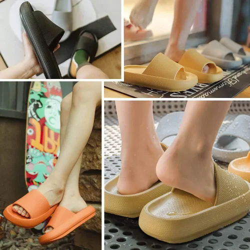 Vista 8 de EQUICK Pantuflas de almohada Cloud Slides para mujeres y hombres, pantuflas de ducha y de baño, ultrasuaves, suela gruesa acolchada