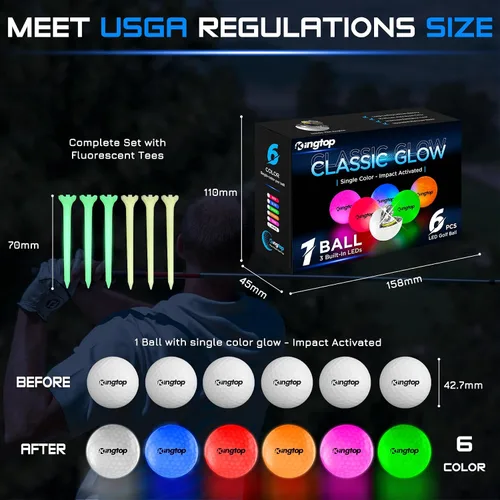 Vista 3 de KINGTOP Upgraded Glow in The Dark Golf Balls - Super Bright Light Up LED Golf Ball - with Glow Golf Tees and Storage Bag - Fun Night Golfing Gift