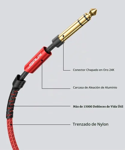 Vista 5 de JSAUX Cable de guitarra de 10 pies para guitarra eléctrica/mandolina/bajo rojo Recto-Rojo