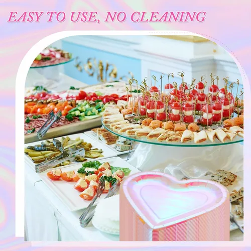 Vista 6 de Remerry 100 platos de corazón de boda, platos de papel desechables en forma de granel, platos de papel gruesos, platos decorativos de postre