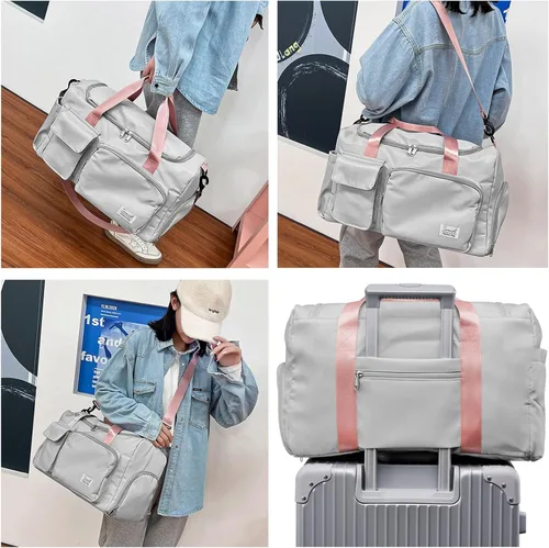 Vista 6 de Suruid Bolsa de gimnasio deportiva con compartimento para zapatos, bolsa de viaje con bolsillo separado seco y húmedo para hombres y mujeres, bolsa
