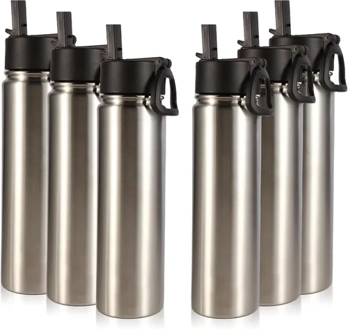 Vista 8 de Volhoply Botella de agua aislada de 24 onzas con tapa con popote, botellas deportivas de boca ancha de acero inoxidable con asa, tazas de vacío