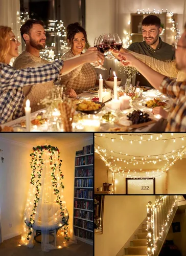Vista 5 de Brightown Guirnalda de luces de Navidad a pilas, 20 luces LED de 8 pies con temporizador, luces de árbol de Navidad para interiores y exteriores