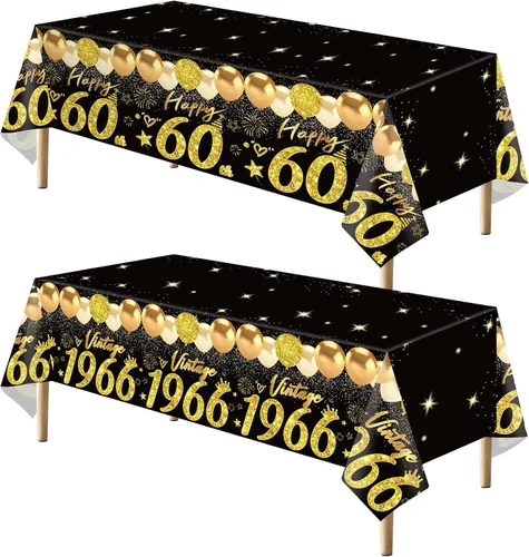 Vista 10 de Uiorgui 2 piezas mantel de cumpleaños número 18, mantel de cumpleaños número 18 negro dorado para niños y niñas, mantel de plástico rectangular