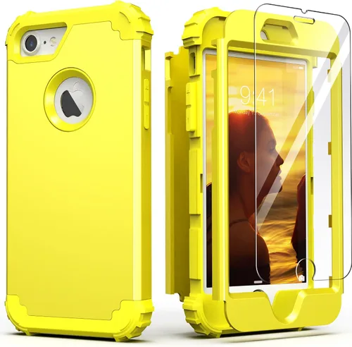 Vista 17 de IDweel Funda para iPhone 8 con Protector de Pantalla de Vidrio Templado, para iPhone 7, 3 en 1, Resistente a Golpes, Delgada, Híbrida, de Servicio
