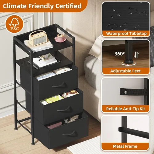 Vista 6 de Somdot - Mesita de noche con 3 cajones, cómoda con contenedores de tela para dormitorio, pasillo, entrada, mueble de mesa auxiliar junto a la cama.