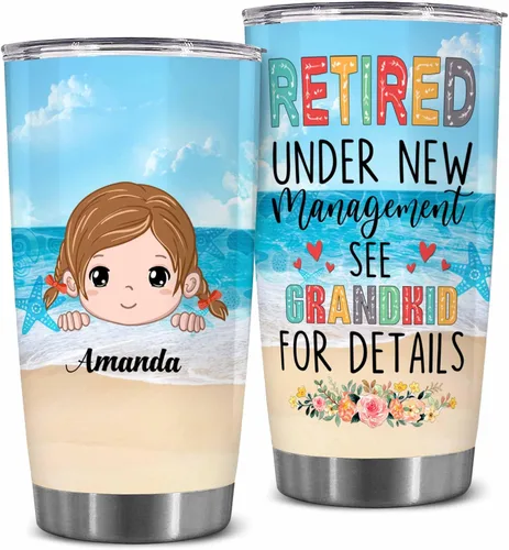 Vista 10 de WHIDOBE Vaso de jubilación personalizado, jubilado bajo nueva administración, mira a los nietos para obtener detalles, vaso con nombre
