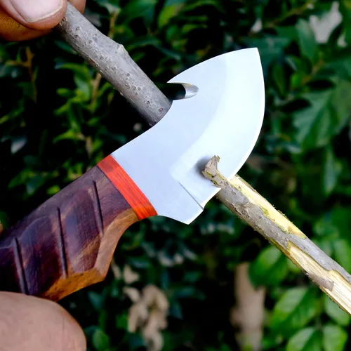Vista 5 de AR - Cuchillo desollador hecho a mano de 7 pulgadas con gancho intestinal, cuchillo de caza de alta calidad, cuchillos hechos a mano