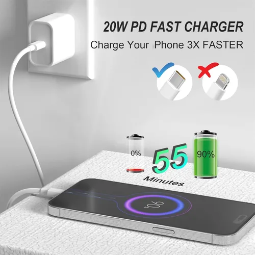 Vista 2 de Cargador para iPhone, paquete de 2 bloques de carga rápida USB C de 20 W con 2 cables USB-C a C de 6 pies para iPhone 17 16 15 Plus/Pro/Pro Max/iPad