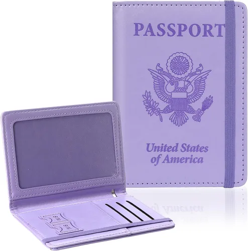 Vista 10 de Soporte para pasaporte para viajes, funda de pasaporte con bloqueo RFID con soporte para bolígrafo, funda de cuero para pasaporte, accesorios