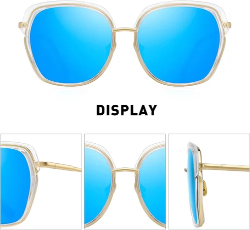 Vista 3 de Gafas de sol polarizadas vintage con marco de escudo para mujer con caja de regalo O6371