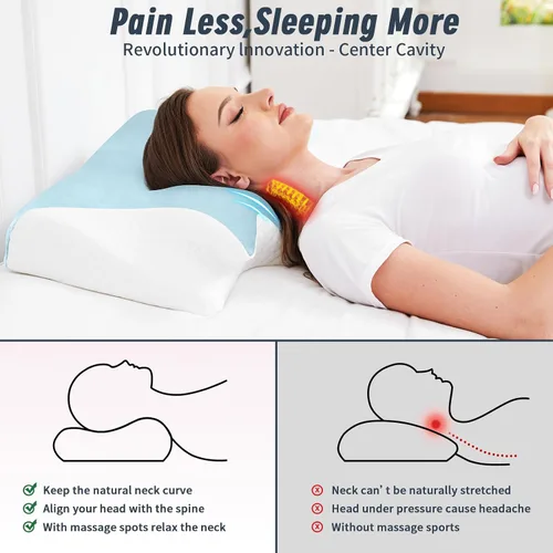 Vista 3 de Almohada para alivio del dolor de cuello Almohada ortopédica para dormir cervical mejor antiarrugas terapéutica ergonómica espuma viscoelástica
