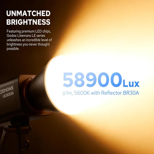 Vista 4 de Godox Litemons LE300Bi - Luz de video LED bicolor de 300 W, 58900Lux@1M CRI98+ Studio Bright con control de aplicación, 11 efectos FX, 0-100%