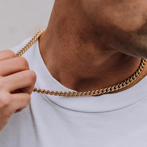 Vista 2 de Bestyle Miami Cuban Link Chain for Men, Durable Real 18K GoldBlack Plated Solid Stainless Steel Chain, Width 5mm 7mm 9mm 12mm Mens Necklace, 18-30