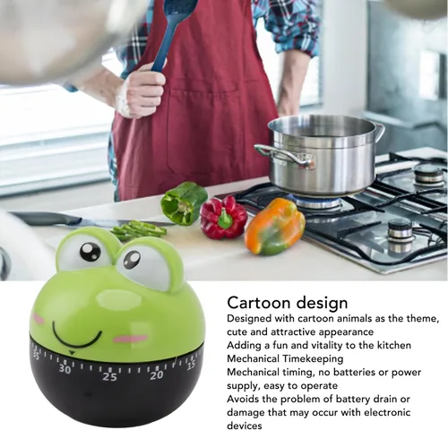 Vista 4 de Temporizador mecánico de cocina, temporizador de huevos de dibujos animados para niños, temporizador manual de cuenta regresiva de 60 minutos