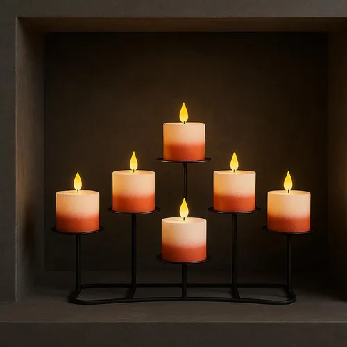 Vista 6 de Smtyle Candelabro de Navidad para chimenea, diseño geométrico negro mate de varios niveles, base estable, perfecto para velas de pilar, decoración