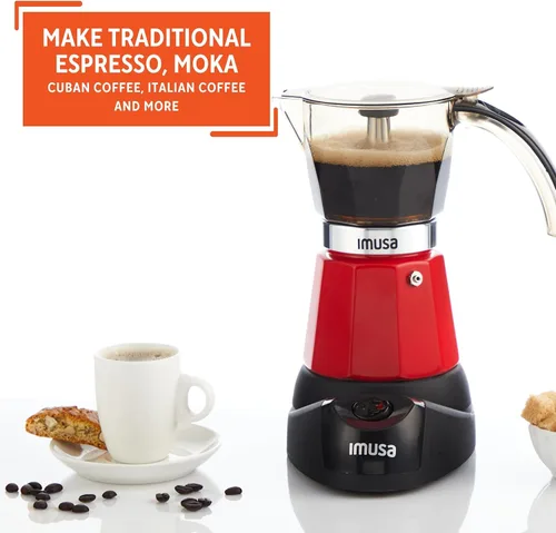 Vista 7 de IMUSA Cafetera eléctrica para café expreso de 6 o 3 tazas, color rojo