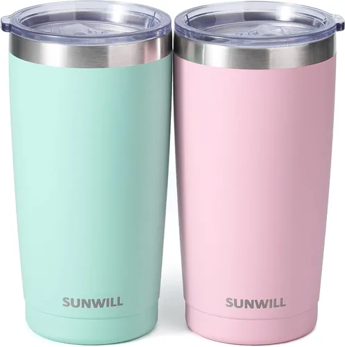 Vista 15 de SUNWILL - Vaso para café de viaje de 20 onzas, taza aislada con tapa, taza de acero inoxidable para bebidas frías y calientes, gris claro Gris oscuro