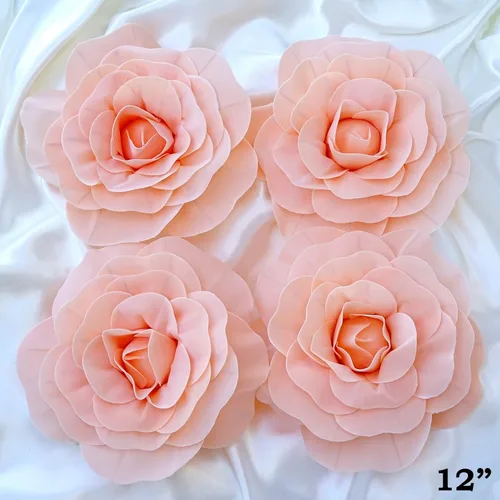 Vista 2 de Efavormart - Rosas de espuma 3D grandes para decoración de bodas, paquete de 4 flores artificiales de 12 pulgadas, color oro rosa, ramo de bricolaje