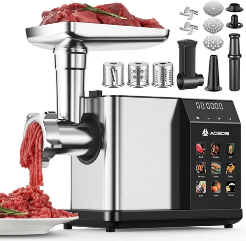 Vista 8 de AAOBOSI Picadora de carne eléctrica de 3000 W máx. con pantalla táctil a color, inversión automática y almacenamiento integrado, 3 ajustes