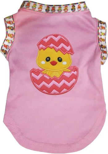 Vista 4 de Petitebella Chick Egg - Camisa para perro (rosa intenso/amarillo, talla XS)