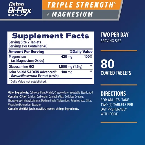 Vista 2 de Osteo Bi-Flex Suplemento articular de triple fuerza con glucosamina y magnesio, sin gluten, 80 tabletas