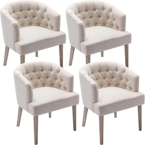 Vista 10 de DUOMAY Juego de 2 sillas de comedor modernas copetudas, silla auxiliar tapizada de lino, cómoda silla de barril con patas de madera para el hogar