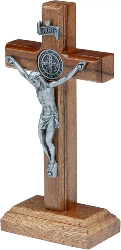 Vista 4 de Intercession Crucifijo de cruz de madera para pared y mesa (5 pulgadas, plata antigua)