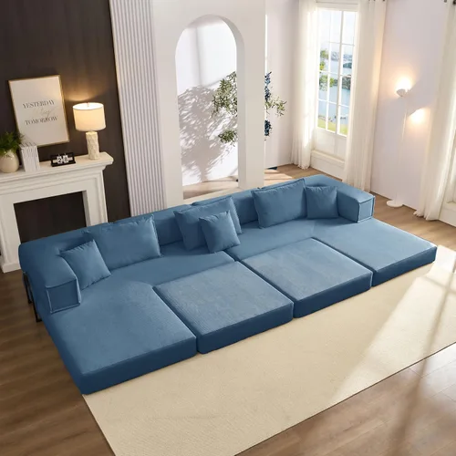 Vista 6 de Juego de sofá modular modular, sofá de gran tamaño en forma de L con 6 almohadas, sofá modular convertible para sala de estar, dormitorio, 118.2