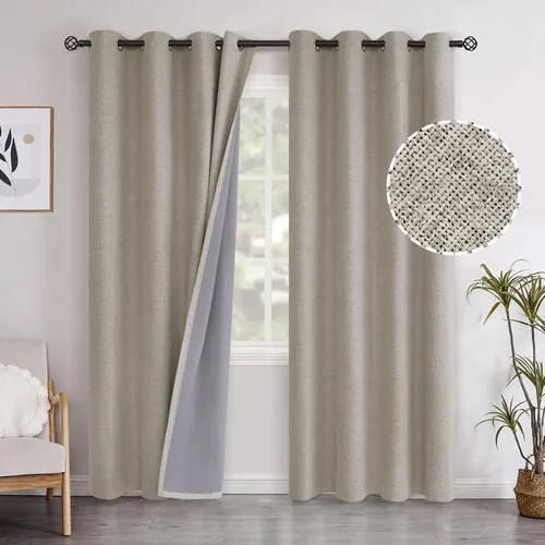 Vista 131 de YoungsTex - Cortinas opacas de lino para dormitorio, oscurecimiento de la habitación, cortinas con textura de lino, paneles con aislamiento térmico