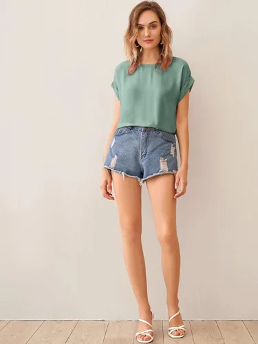 Vista 5 de Milumia Blusa casual de manga corta con cuello redondo y puños para mujer