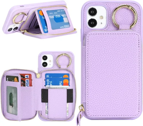 Vista 23 de Funda compatible con iPhone 11 con tarjetero, para iPhone 11, funda de teléfono con cremallera y ranura para mujer, 6.1 pulgadas, oro rosa