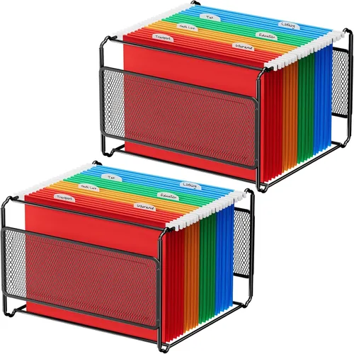 Vista 9 de Caja Organizadora de Archivos Colgante MaxGear, Caja de Almacenamiento de Carpetas de Archivos de Malla Metálica Negra para Tamaño Carta/Oficio